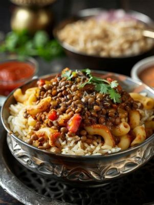  Koshari: Une symphonie épicée de saveurs traditionnelles égyptiennes et une explosion crémeuse d'ingrédientsunexpectedly mélangés !